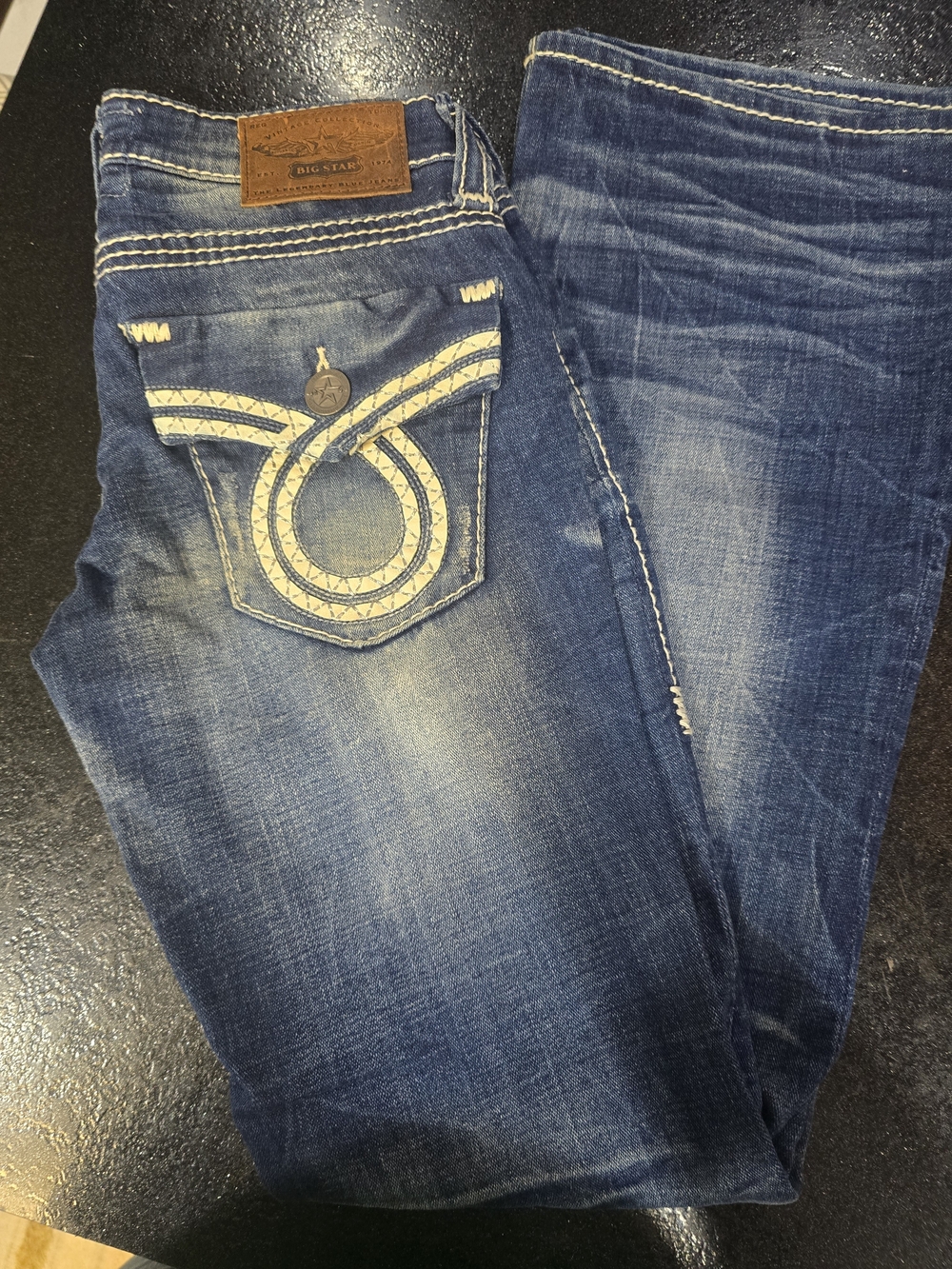 Big Star Dark Blue Denim Jeans with White Stitching - Picture 3 of 5
